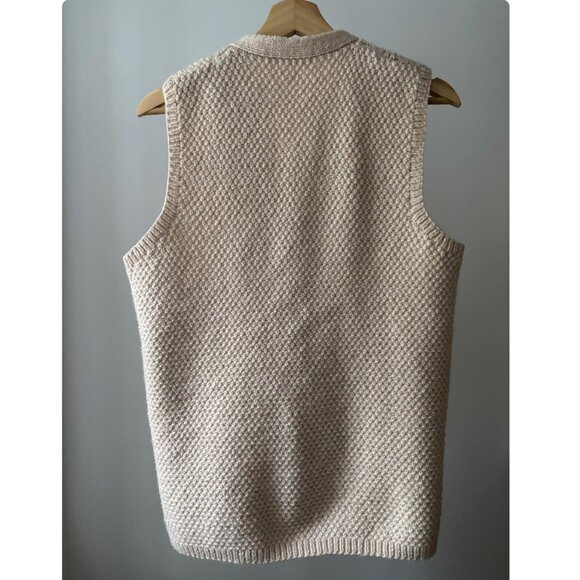 1990s Handknit Wool Vest | Vintage Cream Sweater Vest - Picture 4 of 4